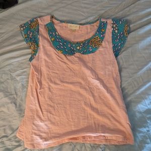 Floral and pink Peter pan collar mod cloth shirt